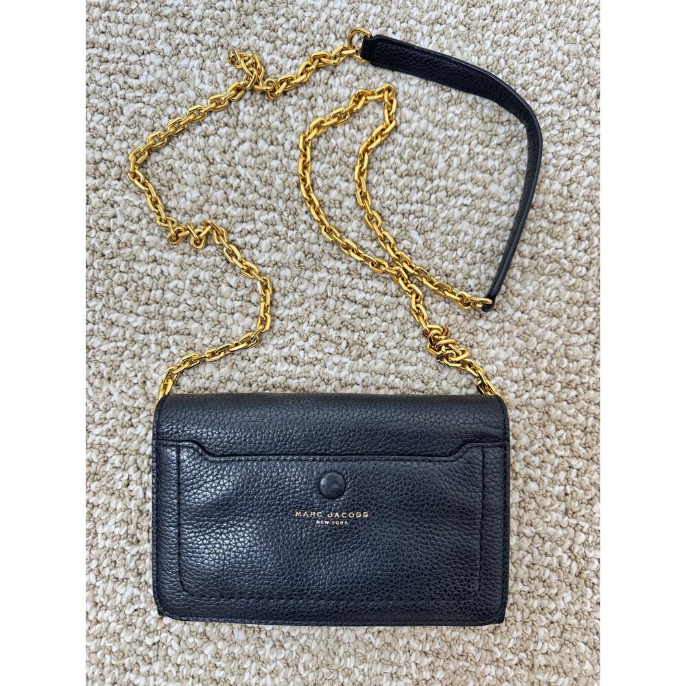 Marc Jacobs Black Empire City Leather Crossbody Wallet Bag with Gold Chain